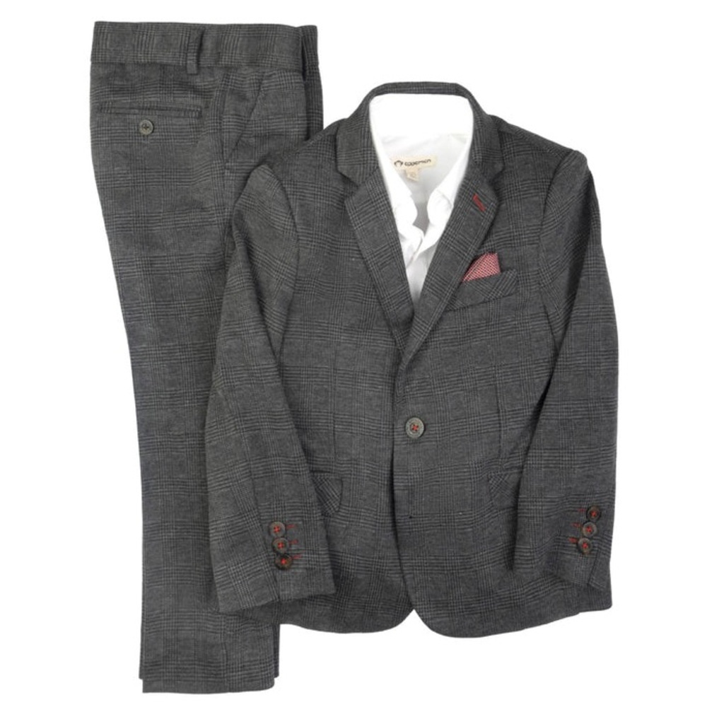 Appaman Boys Size 14 Gray Glen Plaid 2 piece Stretchy Mod Suit
